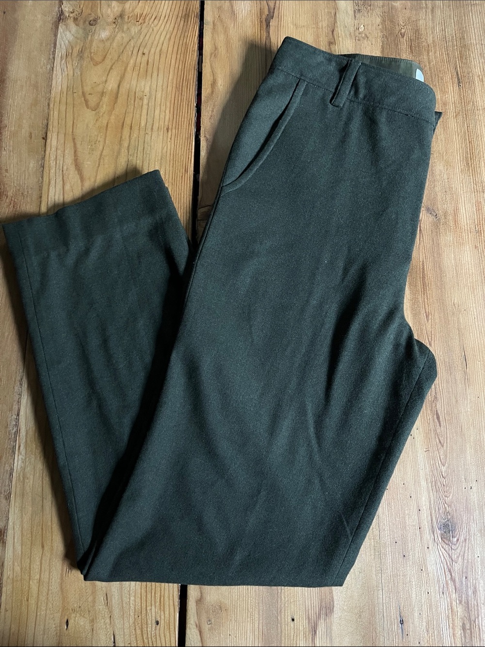 TIBI 8 Forest Green Wool Straight Leg Trousers
